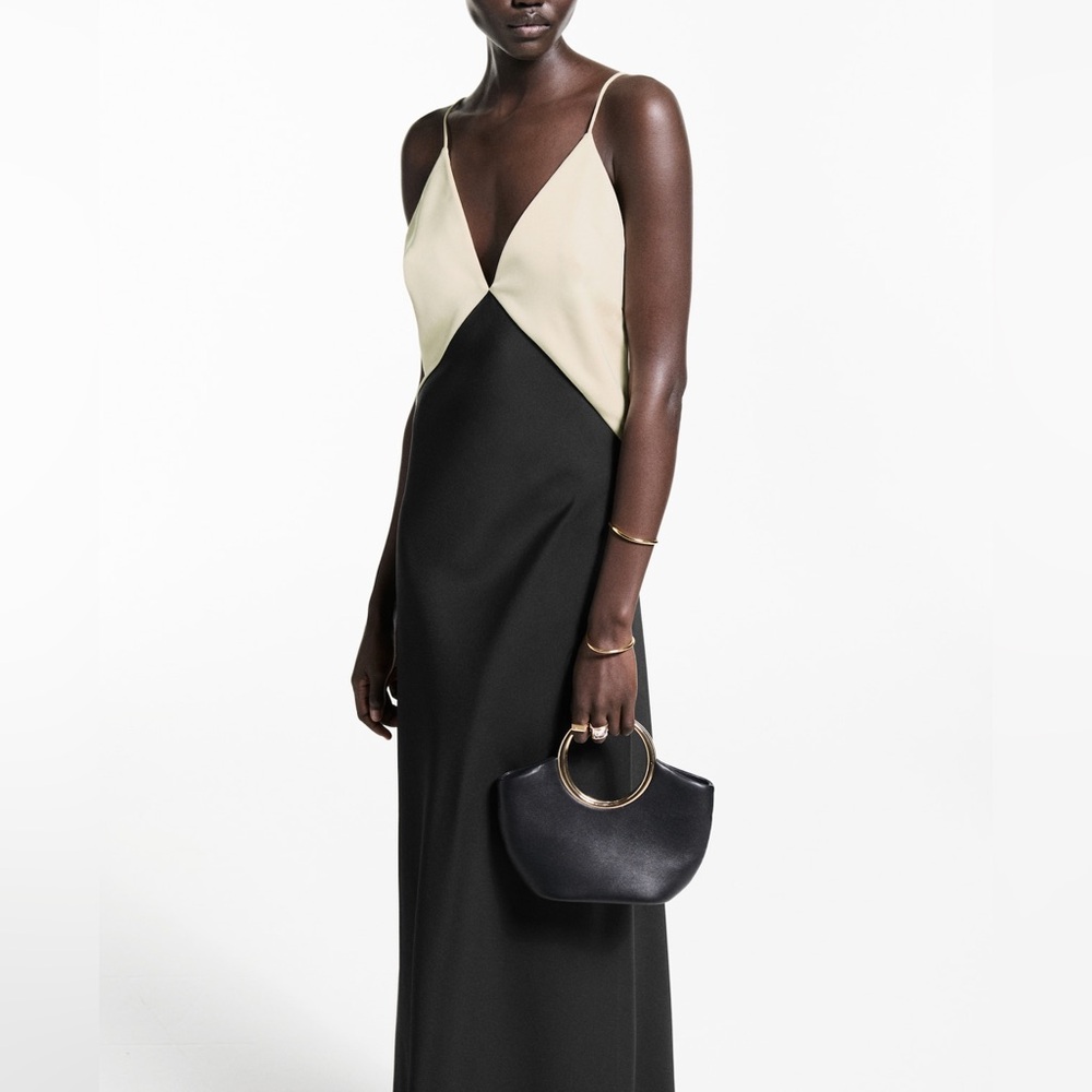 Mango Two-Tone Lingerie Maxi Dress Black Cream Colorblock NWT Size‎ M - Picture 2 of 13